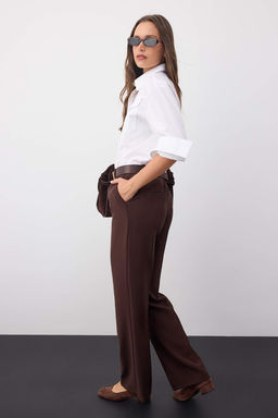 Wardrobe Essentials Koyu Kahverengi Icten Bel Ayarlamal? Genis Paca Pantolon | TWOAW26PL00028
