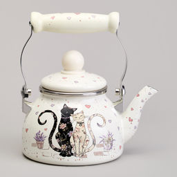 ЧАЙНИК AGNESS ЭМАЛИРОВАННЫЙ СО СЪЕМНЫМ ФИЛЬТРОМ ИЗ НЖС СЕРИЯ LAVANDER CATS, 0,85 Л  фото 6