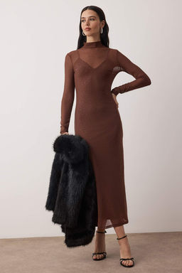 TRENDYOLMILLA Limited Edition Siyah Parlak Tasl? Tul Elbise TPRAW24EL00208  фото 5