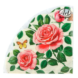 Салфетки бумажные Art Bouquet Rondo д32см, 3-х слойные, 12 штук в упаковке, 100% целлюлоза, Райские розы (Россия)  фото 2