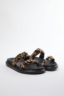Trendyol Shoes Leopar Cift Tokal? Kahverengi Kal?n Taban Kad?n Terlik TAKAW25TE00009 - Trendyolmilla фото 8