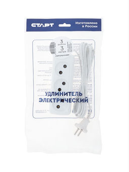 Удлинитель СТАРТ УХ6-103, 3 розетки, 3 м, 6 А, ШВВП, белый