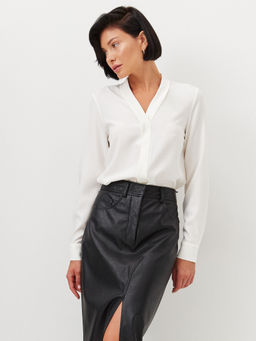 Блузка из сатина с V вырезом OD-807-1 белый OD-807-1