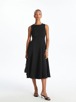 Bisiklet Yaka Pileli Krep Elbise