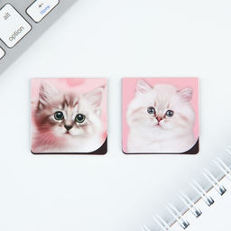 Цена за 2 шт. Набор блокнот А6, 32 листа, наклейки, магнитные закладки «Милый котенок»