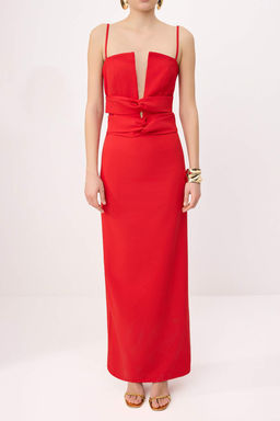 K?rm?z? Duz Dokuma Finike Maxi Abiye & Mezuniyet Elbisesi - Trendyolmilla фото 3