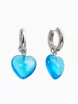 Серьги со съёмным элементом "Сердце", цвет голубой в серебре