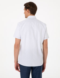 Lacivert Kareli Regular Fit K_sa Kollu G_mlek
