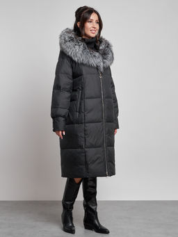 Пальто утепленное с чернобуркой зимнее женское черного цвета 133156Ch - Visdeer фото 19