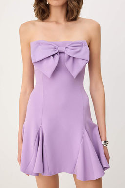 Lila Kurdele Fiyonk Detay Straplez Finike K?sa / Mini Astarl? Party Elbise TPRSS26EL00270
