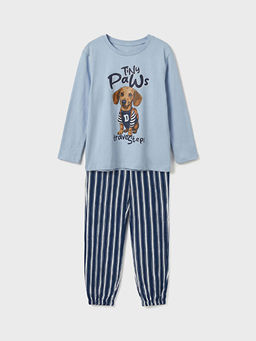 Bask?l? Erkek ?ocuk Pijama Tak?m?