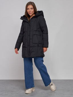 Зимняя женская куртка молодежная с капюшоном черного цвета 586821Ch - RoccaManer фото 3