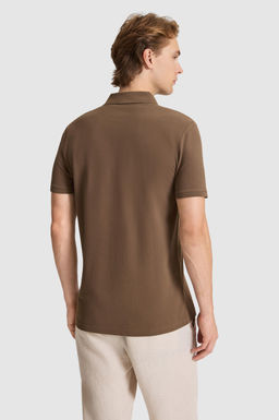 Erkek Kahverengi Regular Fit Polo Yaka Basic Ti__rt