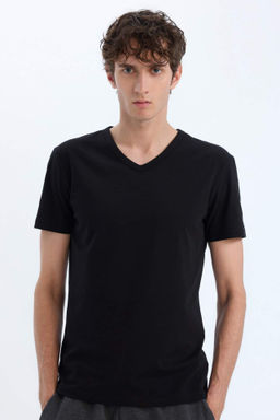 Slim Fit Dar Kesim V Yaka Basic Duz Ust - Defacto фото 5