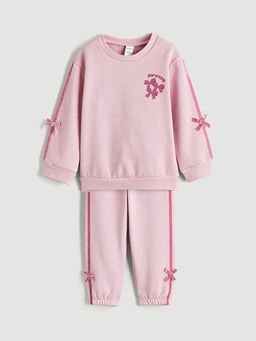 Fiyonklu K?z ?ocuk Kal?n Sweatshirt ve E?ofman Alt?