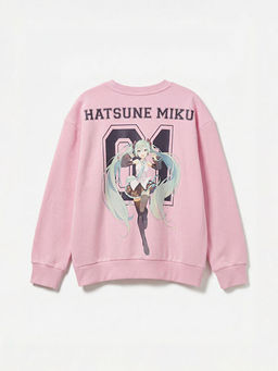 Bisiklet Yaka Hatsune Miku Bask?l? K?z ?ocuk Kal?n Sweatshirt