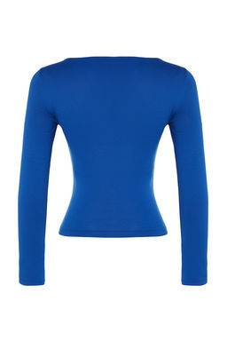 Saks Pamuklu Esnek Kay?k Yaka Fitted/Vucuda Oturan Esnek Orme Bluz TWOAW24BZ00166