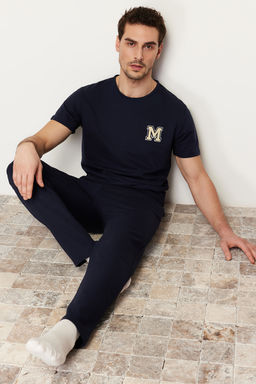 TRENDYOL MAN Lacivert K?sa Kol Bask?l? Regular Fit Pijama Tak?m? TMNSS24PT00000 - Trendyolmilla фото 3