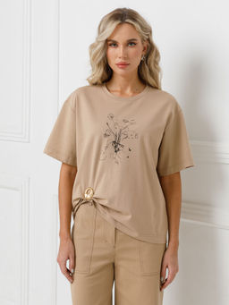 Футболка с принтом и брошью - Stilla фото 3