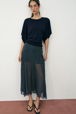 FALDA MIDI LUNARES / Marino / Blanco