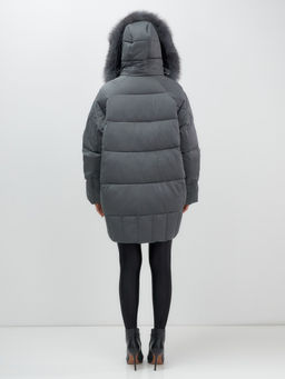 Куртка зимняя женская с мехом и капюшоном тренд темно-серого цвета 7660TC - Visdeer фото 13