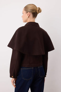 Kahverengi C?kar?labilir Pelerinli Denim Panco Ceket TWOAW26CE00001 - Trendyolmilla фото 4