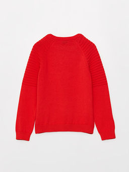 Bisiklet Yaka Bask?l? Uzun Kollu Erkek ?ocuk Triko Kazak