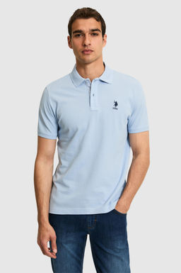 Erkek Regular Fit A__k Mavi Polo Yaka Basic Ti__rt