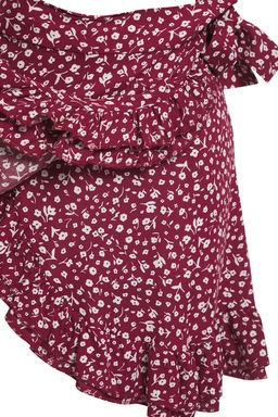 Trendyolmilla Bordo Cicekli Kruvaze Viskon Yazl?k Mini Etek TWOSS25ET00186 фото 7