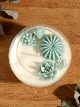 Ароматическая свеча в подсвечнике «Суккуленты», 1 фитиль, белый чай, 11×11×10 см