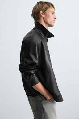 LEATHER EFFECT BOMBER JACKET