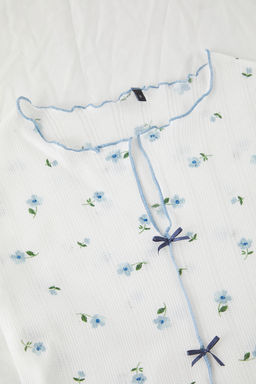 Trendyolmilla Beyaz %100 Pamuklu Cicekli Kurdele/Fiyonklu Fitilli Orme Pijama Tak?m? THMSS25PT00434 фото 18