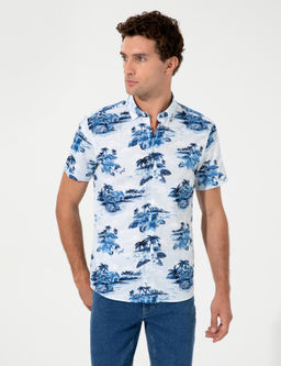 Голубая зауженная рубашка с коротким рукавом - Cacharel фото 3