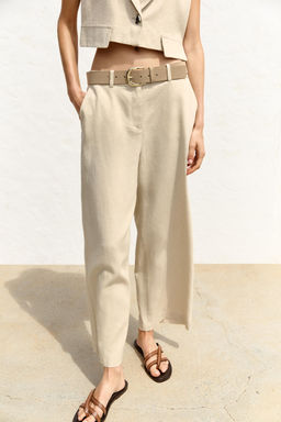 LINEN BLEND CULOTTES WITH BELT - Zara фото 10