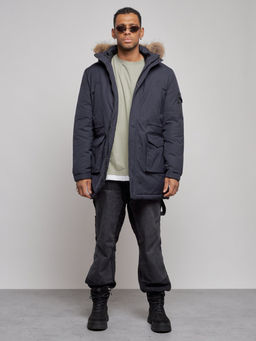 Парка мужская зимняя удлиненная с мехом темно-синего цвета 8318TS - Wonderrman фото 2