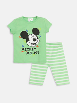 Bisiklet Yaka Mickey Mouse Bask?l? Erkek Bebek Pijama Tak?m?