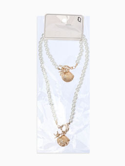 Набор 2 предмета: бусы. браслет «Жемчуг. Ракушка вонголе», L=18/42 см, №8, белый в золоте