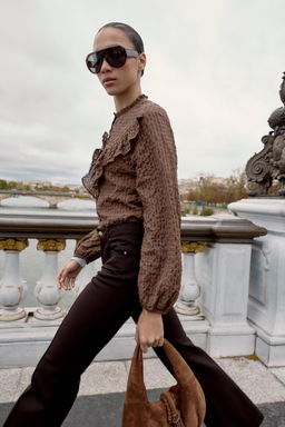 RUFFLED CHECK BLOUSE - Zara фото 3