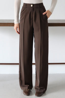 Koyu Kahverengi Yuksel Bel Genis Paca Dokuma Pantolon TWOAW26PL00161 - Trendyolmilla фото 3