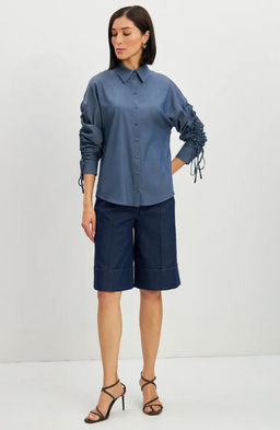 Блузка тонкая джинса OD-858-4 темный джинс OD-858-4 - Tantino фото 16