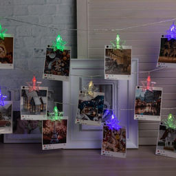 Гирлянда Нить 4.5 м с насадками Прищепки-звёзды, IP20, прозрачная нить, 20 LED, свечение мульти (RG/RB), мигание, 220 В