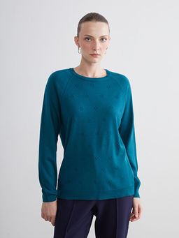 Bisiklet Yaka ?i?ekli Kad?n Triko Kazak