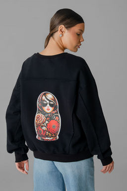Арт. 15125 Свитшот женский Матрешка оверсайз 44-50 (4 шт) Цвет:черный - Калинка фото 11
