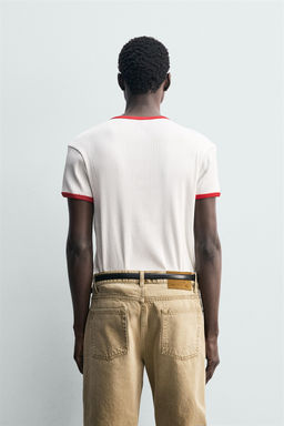 CAMISETA RIB CONTRASTE ESTAMPADO / Blanco - Zara фото 3