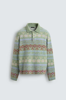 GEOMETRIC TEXTURED JACQUARD KNIT POLO SHIRT - Zara фото 8