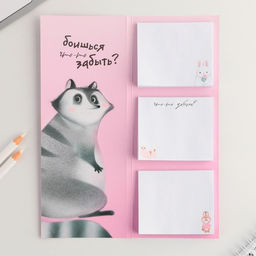 Цена за 3 шт. Блоки бумаги с отрывными листами, 30 л в открытке 8 марта: Енот