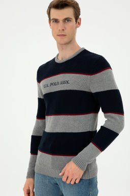 Erkek Slim Fit Bisiklet Yaka Gri Melanj Kazak