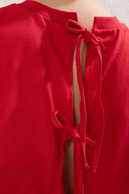 TRENDYOLMILLA Siyah %100 Pamuk Ay Kol Baglama Detayl? Bisiklet Yaka Orme T-Shirt TWOSS25TS00156  фото 3