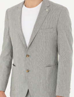 A__k Ye_il Ex. Slim Fit Keten Kar___ml_ Ceket
