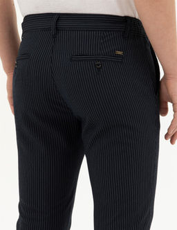 Lacivert Slim Fit _izgili Kanvas Pantolon
